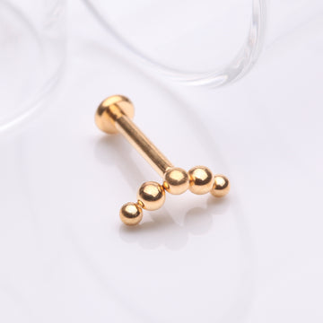 Detail View 1 of Implant Grade Titanium Golden Crescent Curve Beaded Ball Top Internally Threaded Labret Flat Back Stud
